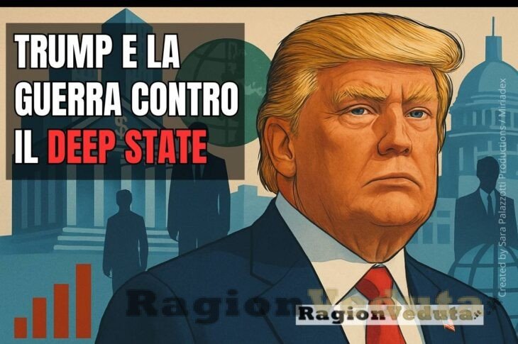 Donald Trump davanti a simboli di potere economico e istituzionale - Ragionveduta.it